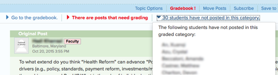 Image of new discussion forum grading tools added in December 2015.