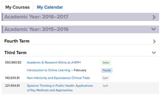 An example of the fourth term collapsed and the third term visible in the 2015-2016 year listing.