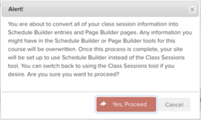 Menu option to convert class sessions to Page Builder.