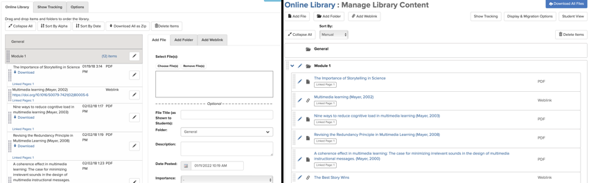 Quick contrast of old vs. new Online Library interface