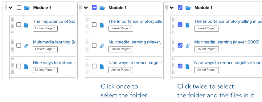 Enabling delete mode, selecting the folder, and selecting the folder and the files therein.