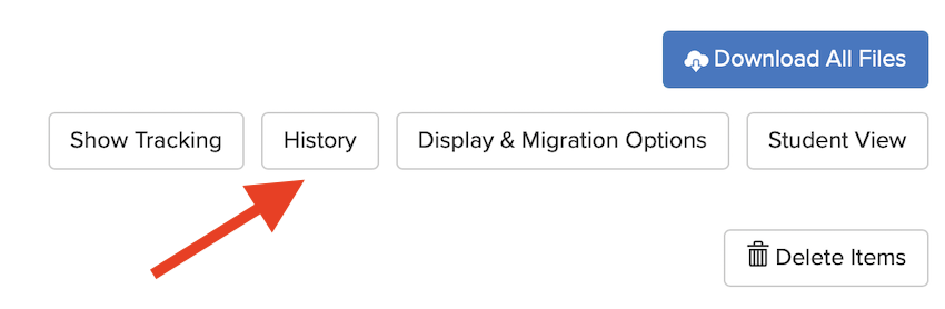 The new history button is next to the tracking and display and migrations buttons.