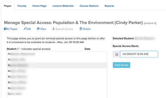Screenshot of the new manage special access to a page tool
