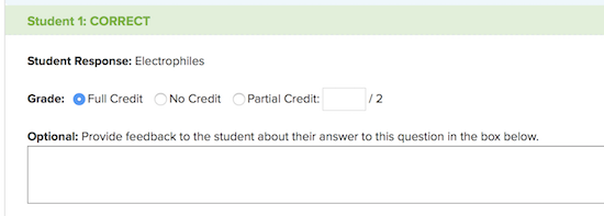 Example of changing student scores on "Grade All Responses to a Single Question" page.