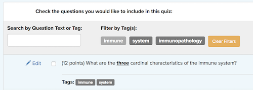 Example of filtering questions by tag.