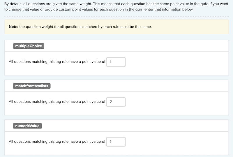 Setting different weights for questions that match a specific tag rule